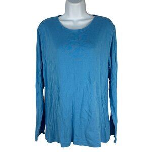 Croft & Barrow Womens Classic Long Sleeve T Shirt Blue Size Large